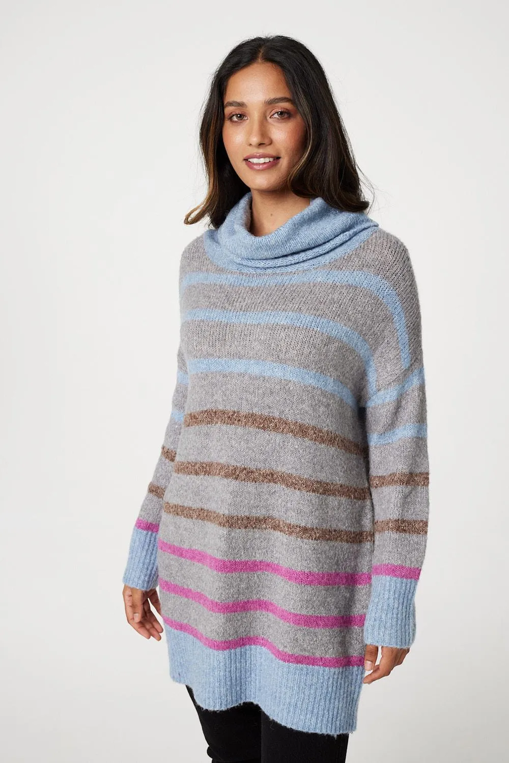 Striped Roll Neck Oversized Jumper