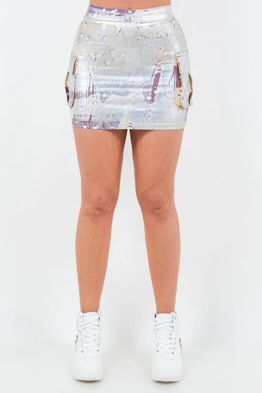 TEEK - Cargo Camo Silver Foil Skirt