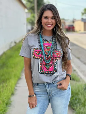 Texas True Threads Callie Ann Stelter's Neon Cross Tee