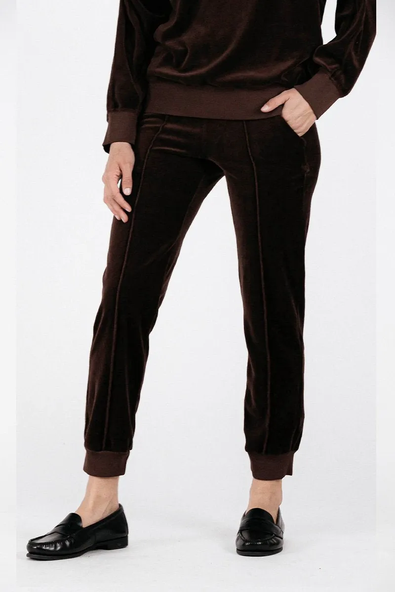 Velour Pintucked Jogger, Bark