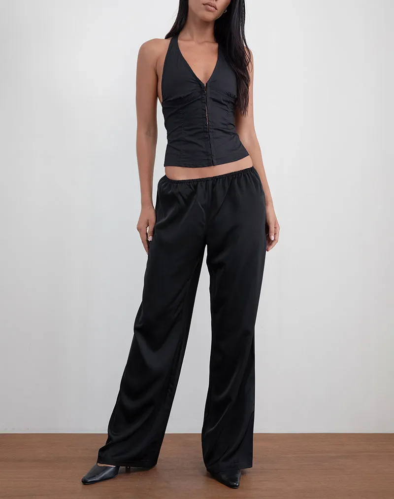 Waski Wide Leg Trouser in Satin Black