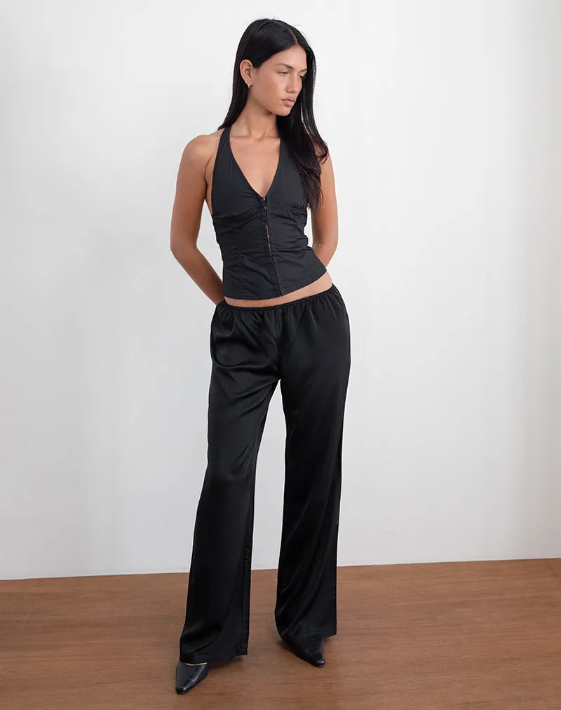 Waski Wide Leg Trouser in Satin Black