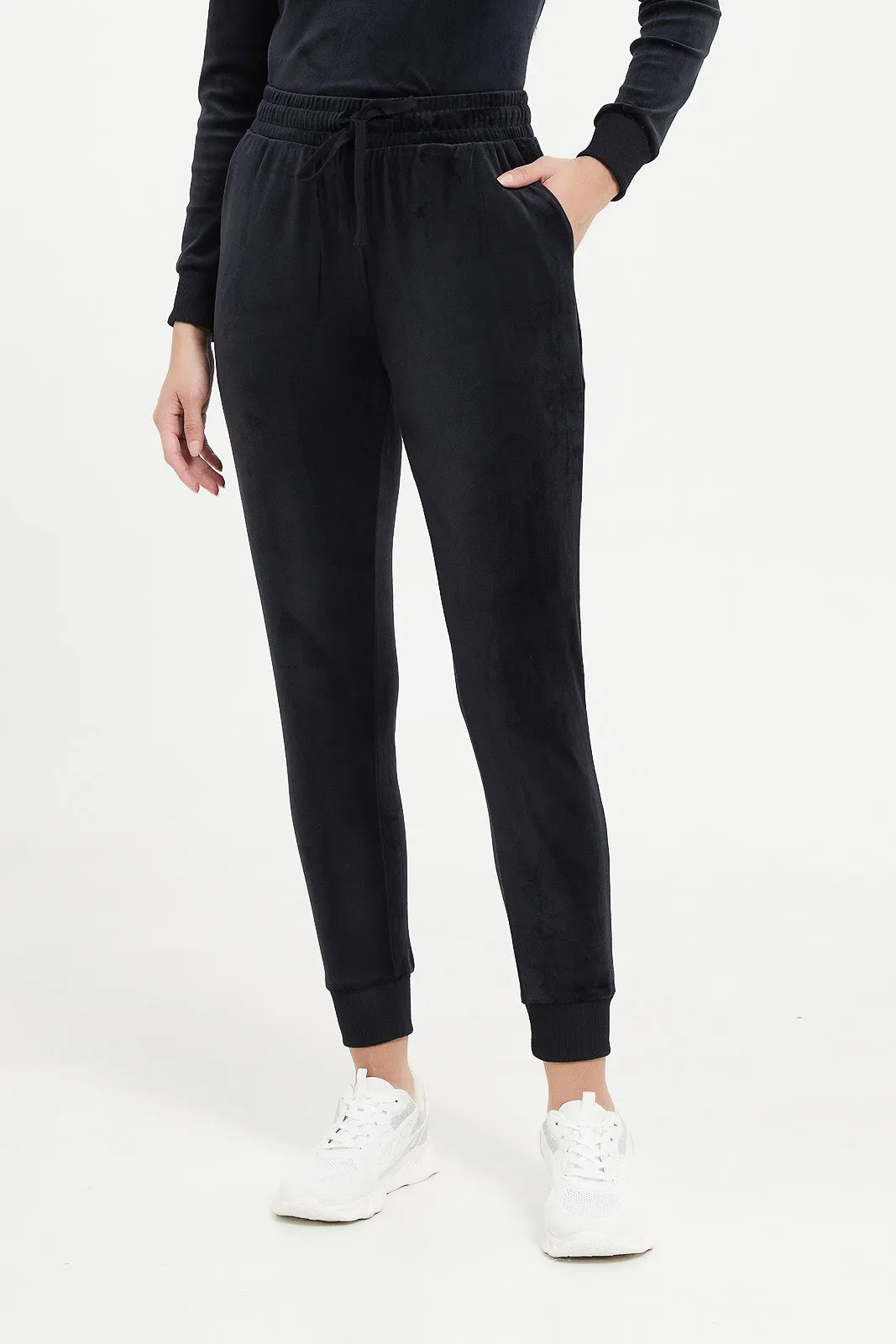 Women Black Active Velour Jogger