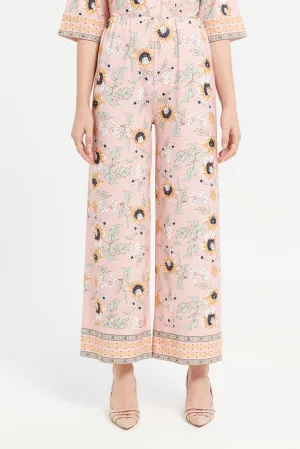 Women Pink Printed Wide Leg Trousers