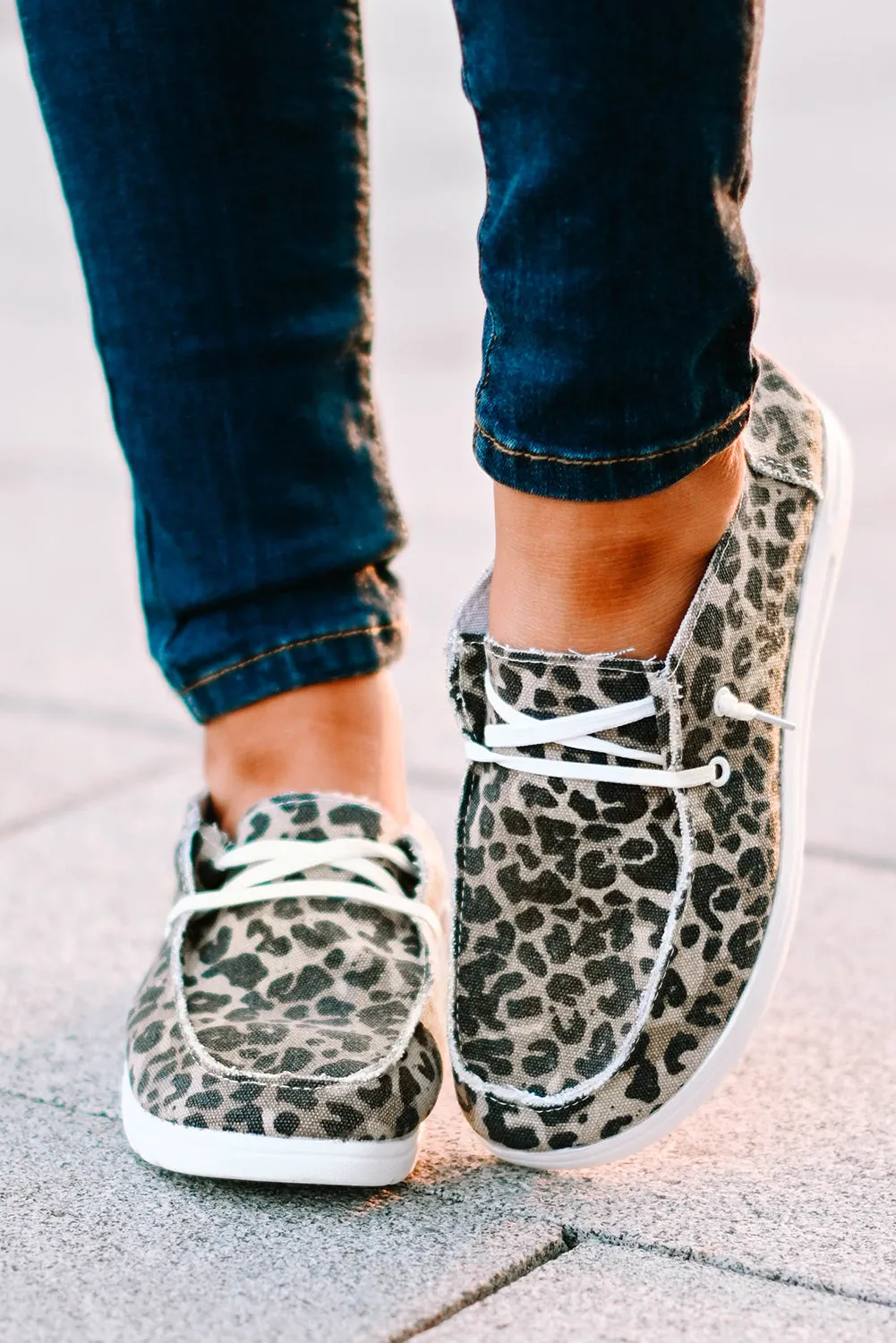 Women's Leopard Slip On Flat Loafers Casual Canvas Sneakers